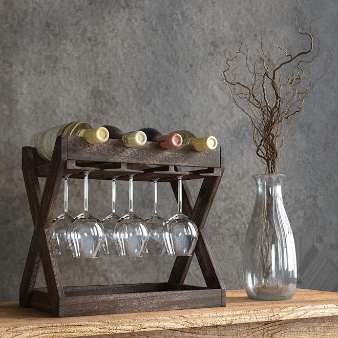 Rustic State Wood Wine and Glass Rack 