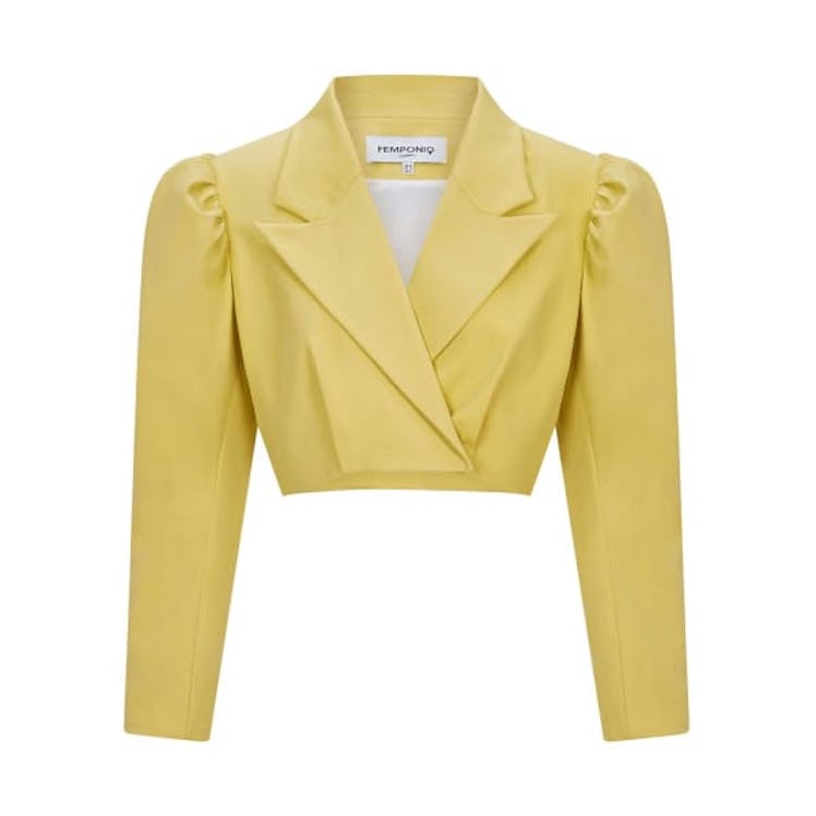 Puff Shoulder Cropped Cotton Blazer