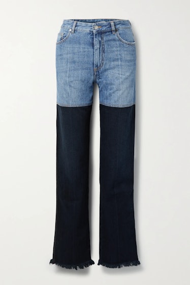 Frayed Two-Tone High-Rise Straight-Leg Jeans