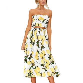 Angashion Floral Crop Top And Maxi Skirt (2-Piece Set)