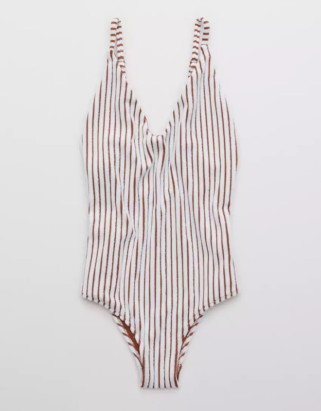 Terry Striped Scoop One Piece Swimsuit