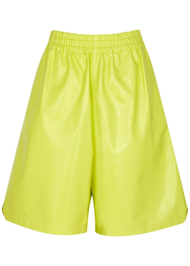 For Summer 2021, swap your go-to sweatpants for these comfortable lime leather lounge shorts by Bott...