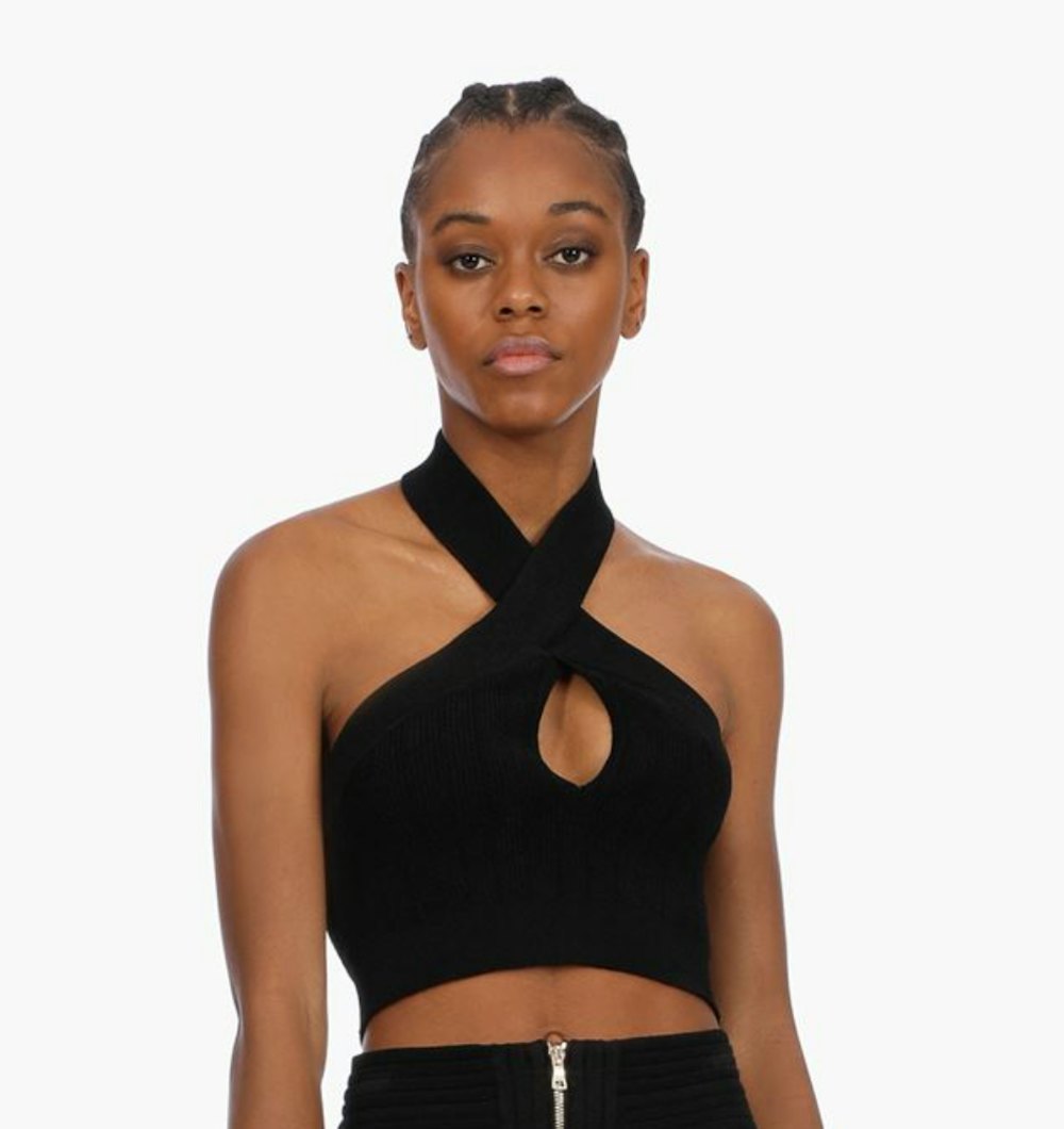 Cropped Black Knit Top With Open Back