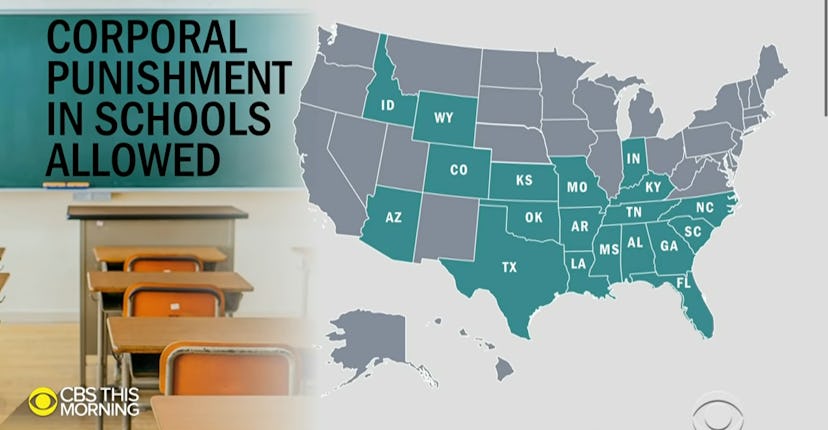 Corporal punishment is legal in 19 states, but is usually determined by individual school districts.