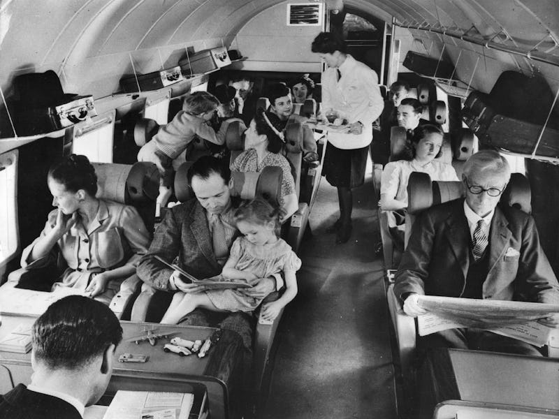 circa 1960: Interior of a BEA Vickers showing the passenger section