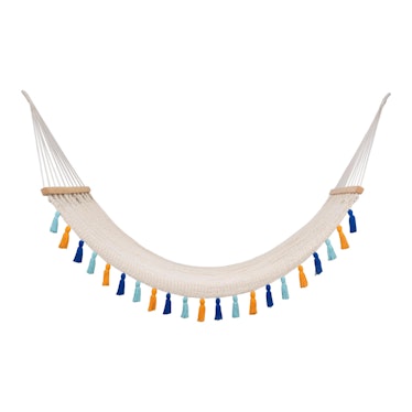 Handmade Handmade Deluxe Natural Cotton Hammock with Hue Inspired Tassels with Wooden Bar