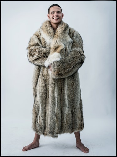 Slowthai wears a Louis Vuitton Men’s coat. 