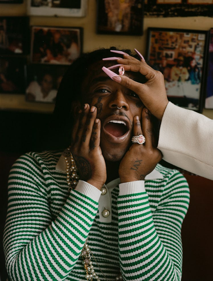 Lil Uzi Vert wears a Casablanca Paris polo top; his own jewelry.