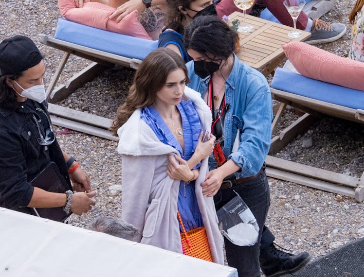 Lily Collins on set
