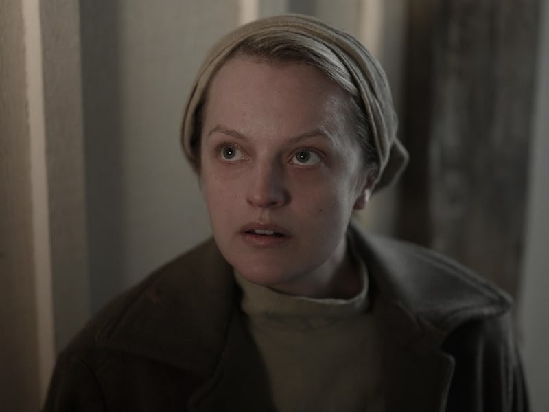 Elisabeth Moss as June Osborne in TV show called "The Handmaid's Tale"