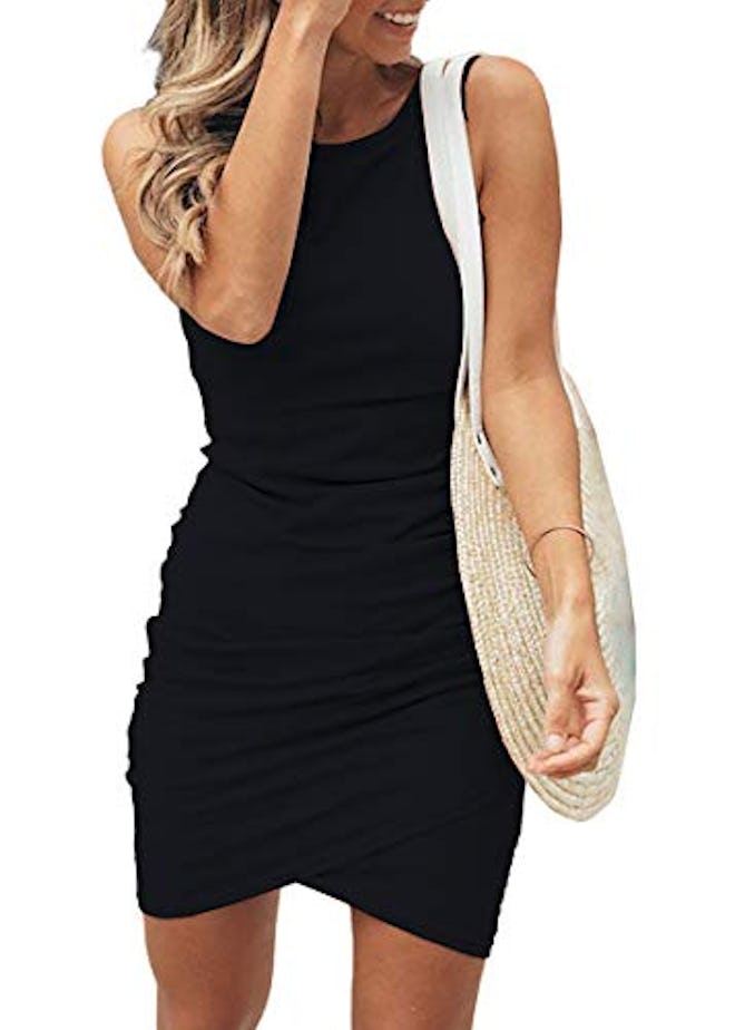BTFBM Crew Neck Ruched Sleeveless Bodycon