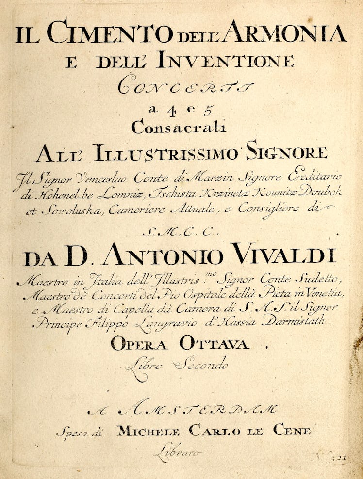 The title page of Vivaldi's Cimento dell’Armonia e dell’Invenzione