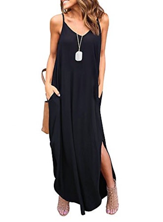 HUSKARY Summer Casual Sleeveless Maxi Dress With Pockets 