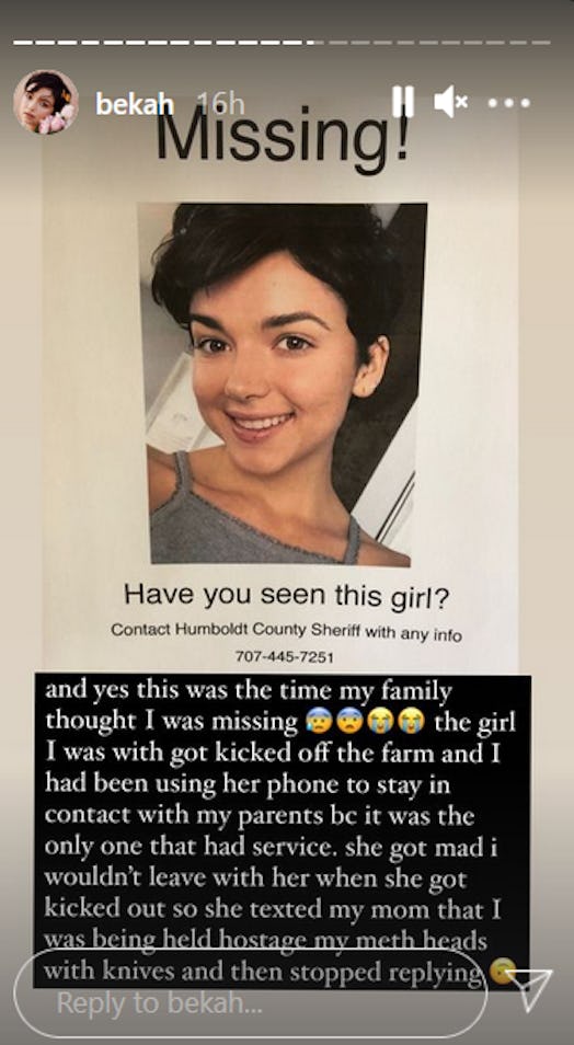 Bekah Martinez discussed her 2017 missing person's case on Instagram. Screenshot via Bekah Martinez ...