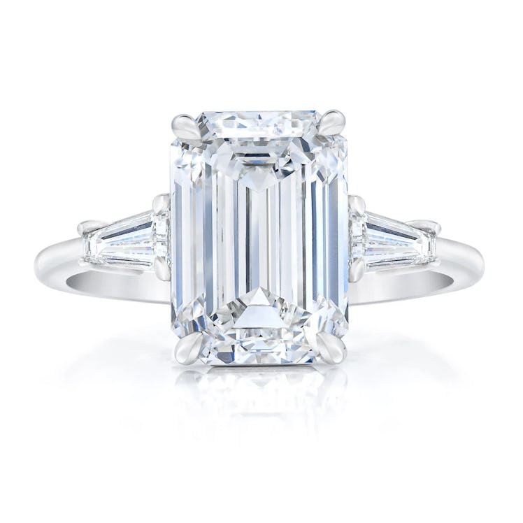 Emerald Cut Tapered Baguette Side Stone Engagement Ring