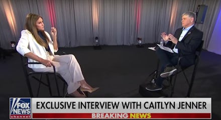 Caitlyn Jenner sits opposite Sean Hannity for a Fox News interview 