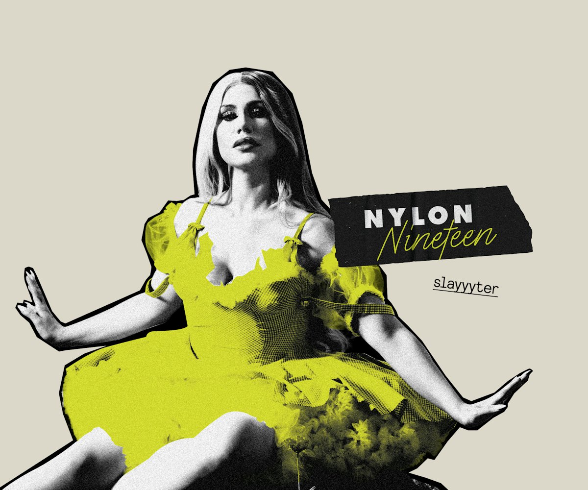 Slayyyter, a rising pop star, in a yellow dress that pop's out