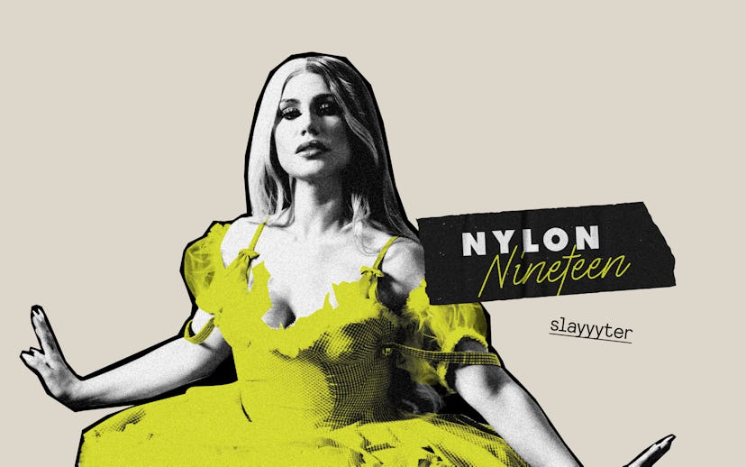 Slayyyter, a rising pop star, in a yellow dress that pop's out