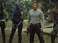 Mantis, Nebula, Star-Lord and Drax The Destroyer in Guardians Of The Galaxy 3