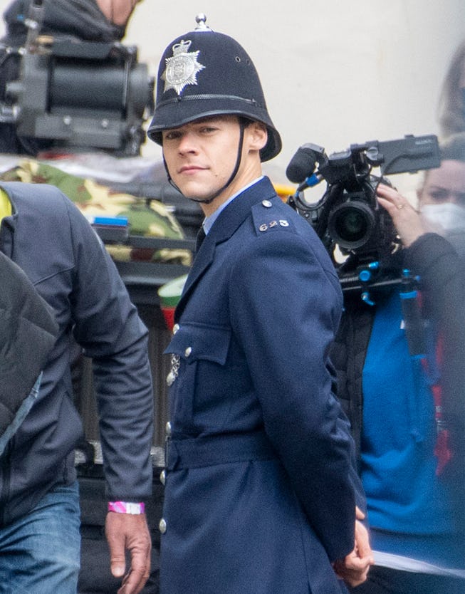 Harry Styles is seen on the filmset for 'My Policeman' on May 04, 2021 in Brighton, England.