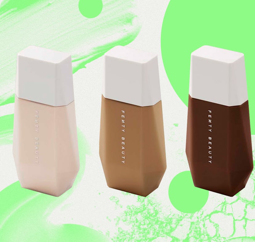 Three shades of Fenty Beuty's eaze drop blurring skin tint