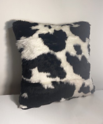 Handmade 16” square faux fur cow cushion