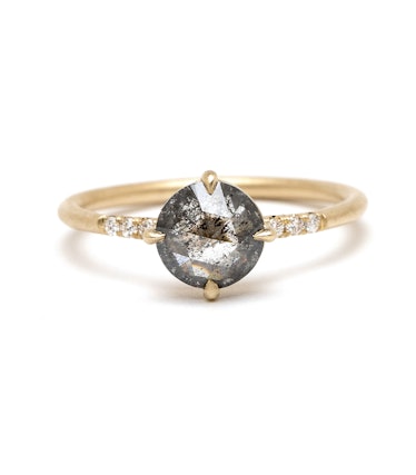 Rose Cut Salt And Pepper Diamond Engagement Ring 