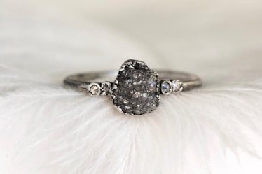 Raw Rough Gray Diamond Alternative Rustic Engagement Ring.