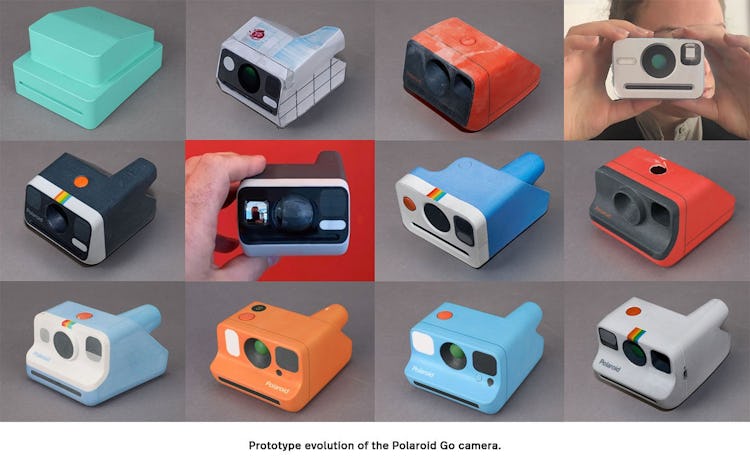 Prototypes of the Polaroid Go before its final form.