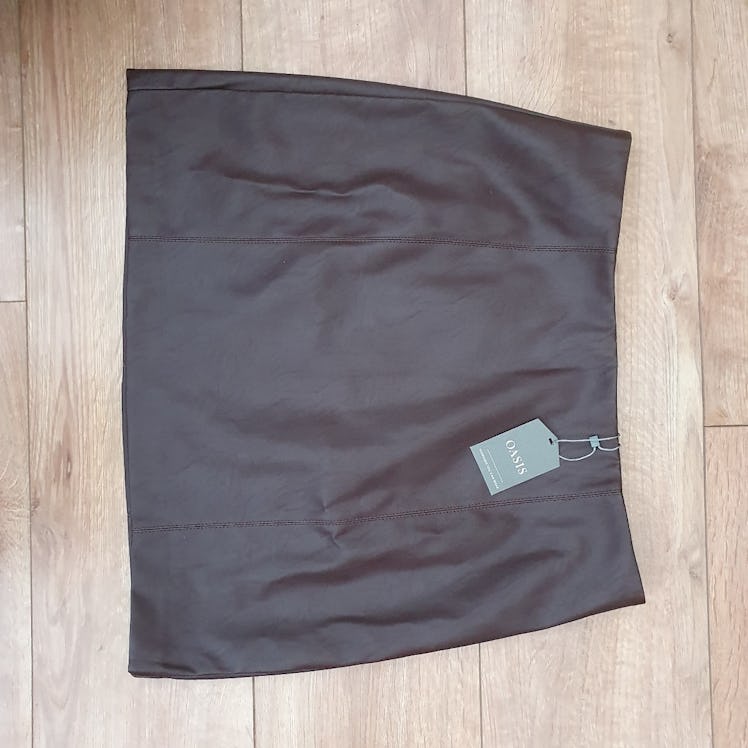 Vsquaredapparel Oasis Timeless Brown Fitted Faux Leather Skirt