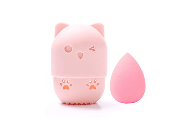 Allure & Co. Makeup Sponge and Cute Cat Shaped Container Set