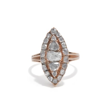 Rose-Cut Diamond Navette Ring 