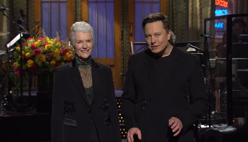 Elon Musk's mom, Maye Musk, made an appearance during his 'SNL' monologue. Screenshot via NBC YouTub...