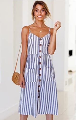 Angashion Button Down Midi Dress with Pockets