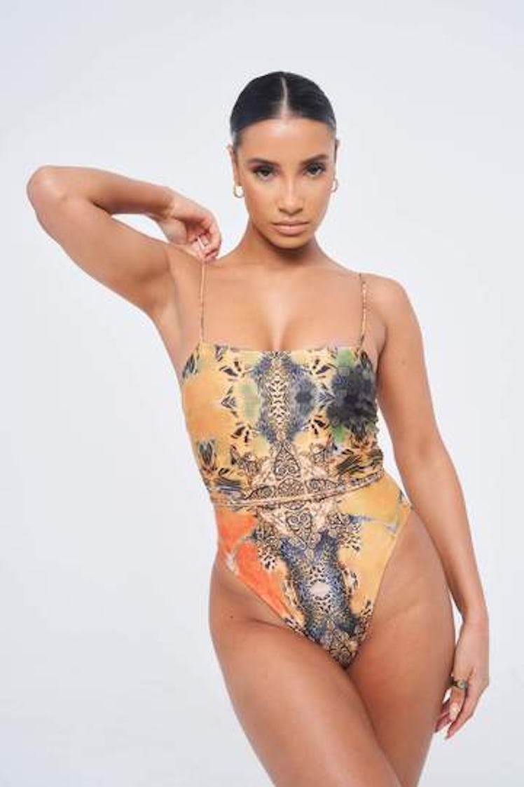 The Talia Cross Back One Piece Bodysuit - Safari Print