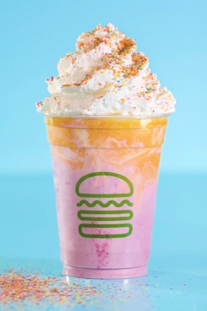 Shake Shack's Pride 2021 Shake is topped off with edible rainbow glitter.