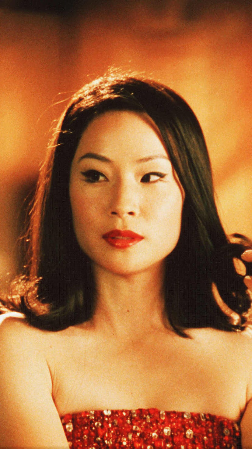 American actress Lucy Lui with her signature short hair and red gloss