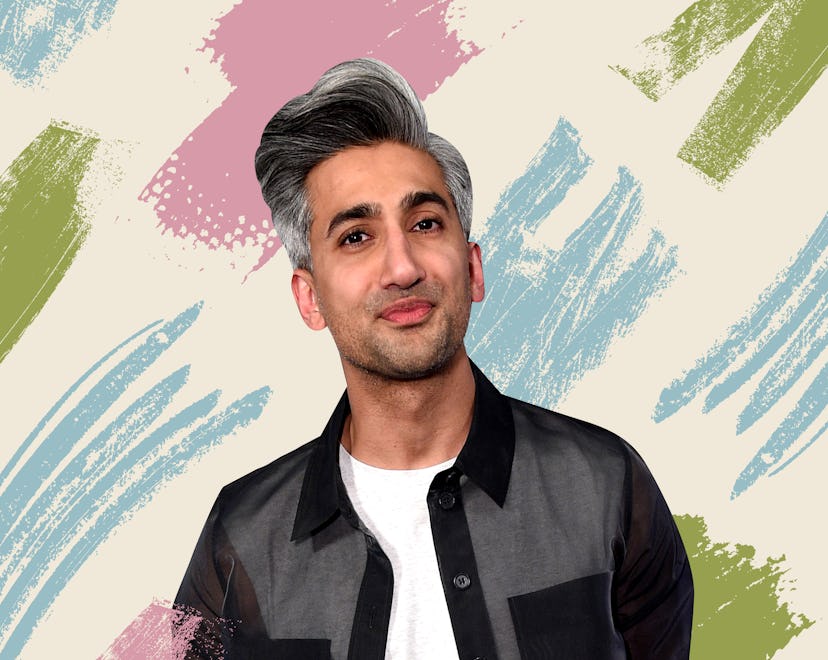 A collage with Tan France posing