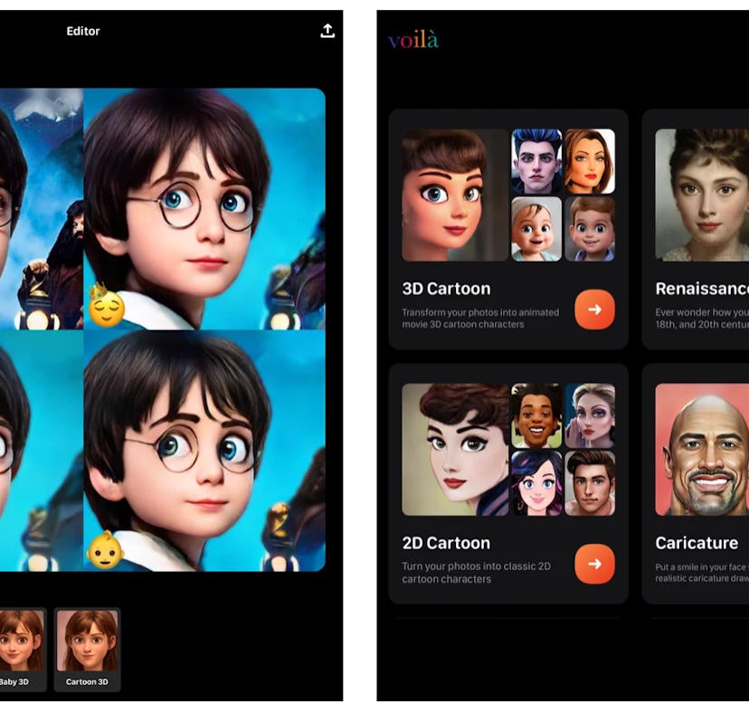 Use Voilà App's cartoon face filter for a virtual makeover.