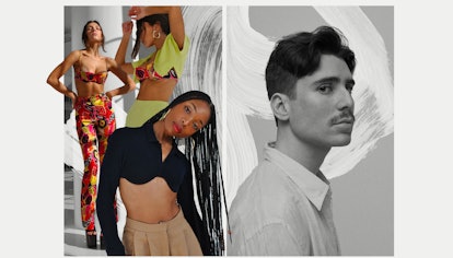 Collage of Marcelo Gaia and three female models posing in his clothes
