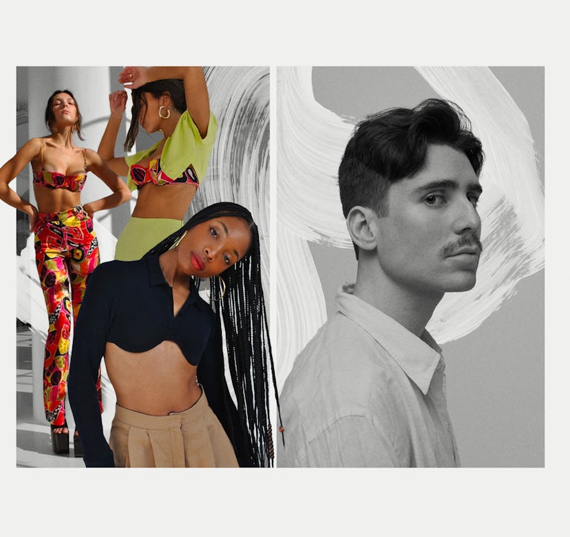 Collage of Marcelo Gaia and three female models posing in his clothes