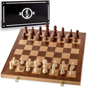 Chess Armory 15-Inch Wooden Chess Set with Felted Game Board Interior for Storage