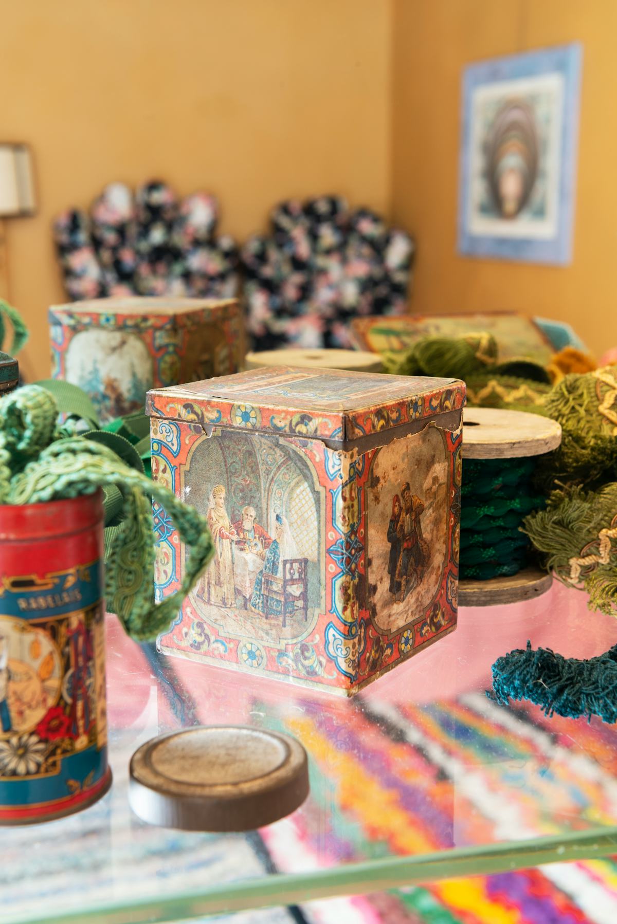 vintage decor on a glass table