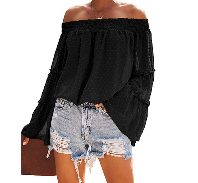 KIRUNDO Summer Chiffon Off The Shoulder Top