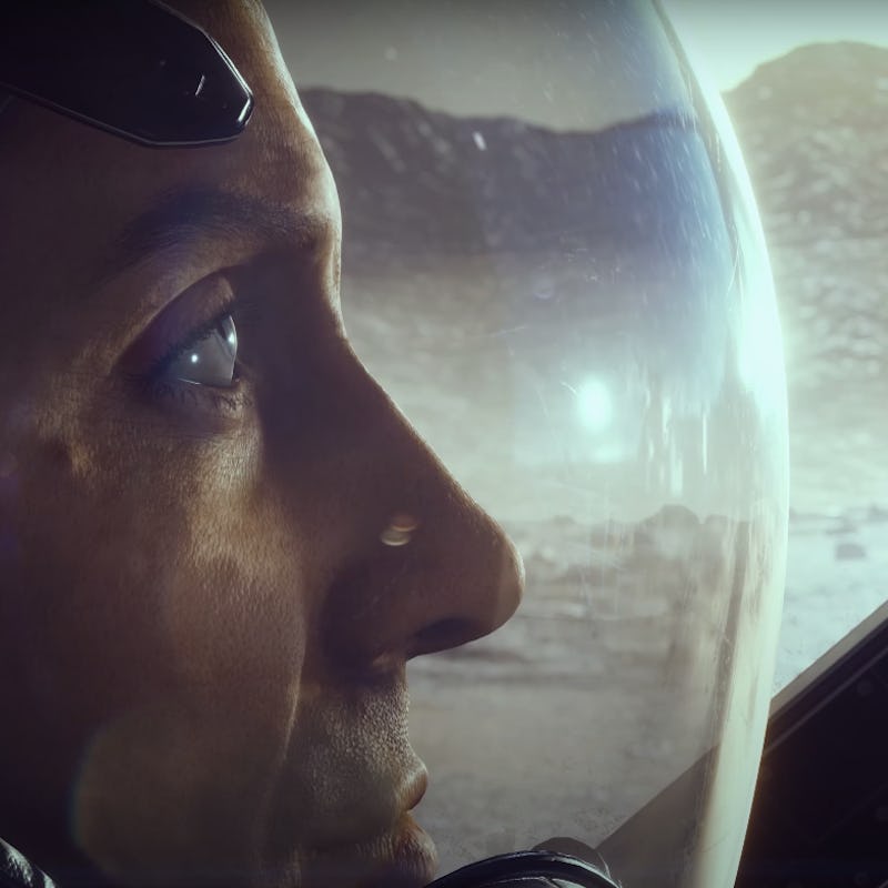 A close-up of a side-profile of a character from Starfield at E3