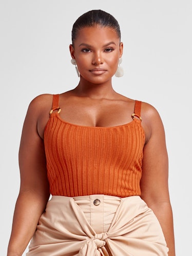 Melanie Rib Knit Tank with O-Ring Straps in Rust