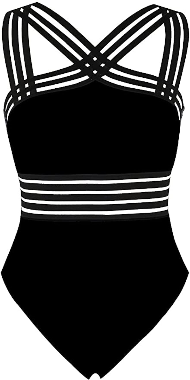 Hilor Front Crossover One Piece Swimsuit