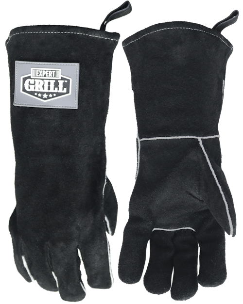 Expert Grill 14" Insulated Leather BBQ Gloves, Black
