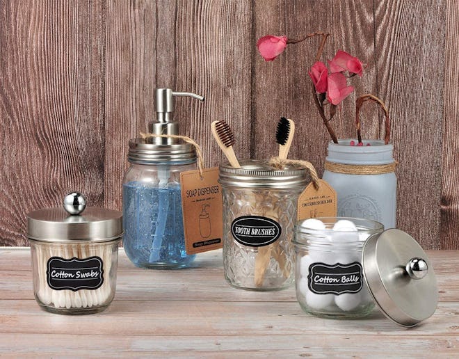 Mason Jar Bathroom Accessories Set (4 Pack)