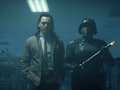 Tom Hiddleston as Loki and Wunmi Mosaku as Hunter B-15 hunting the Loki variant in 'Loki'